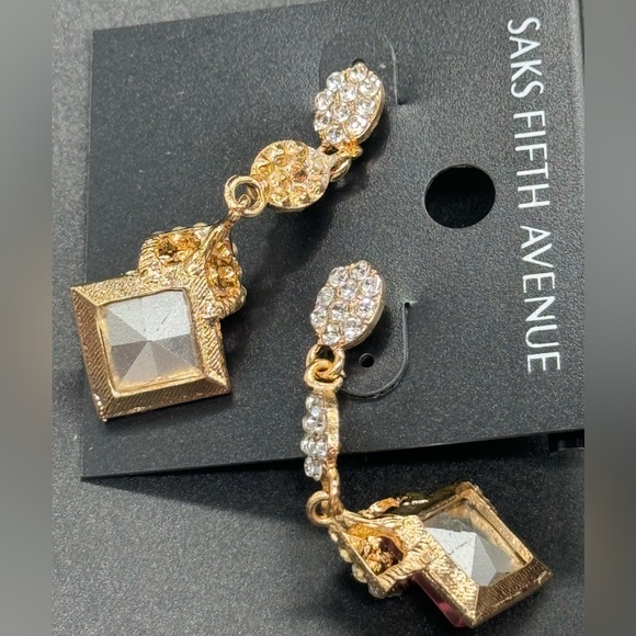 Saks Fifth Ave Pave Teardrop Crystal Post With Drop AB Crystal Earrings - Picture 5 of 9